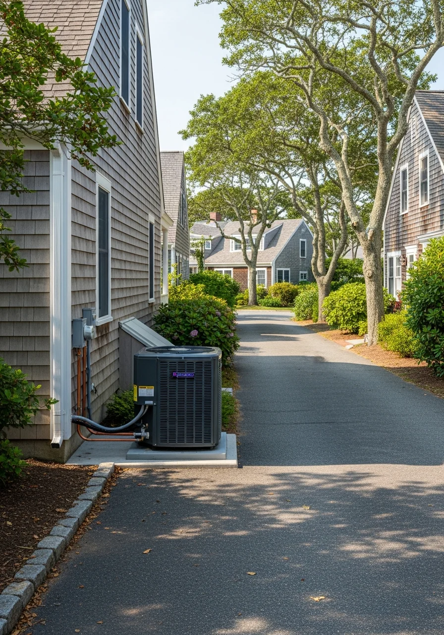 Eastham residential street with Cape Cod-style homes and mature trees