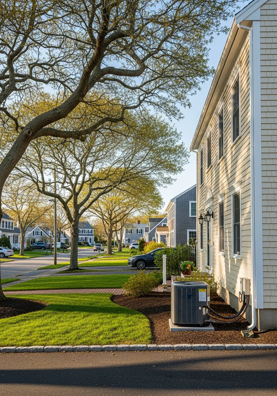 Hyannis residential neighborhood with traditional homes, driveways, and mature landscaping typical of the town's established areas.