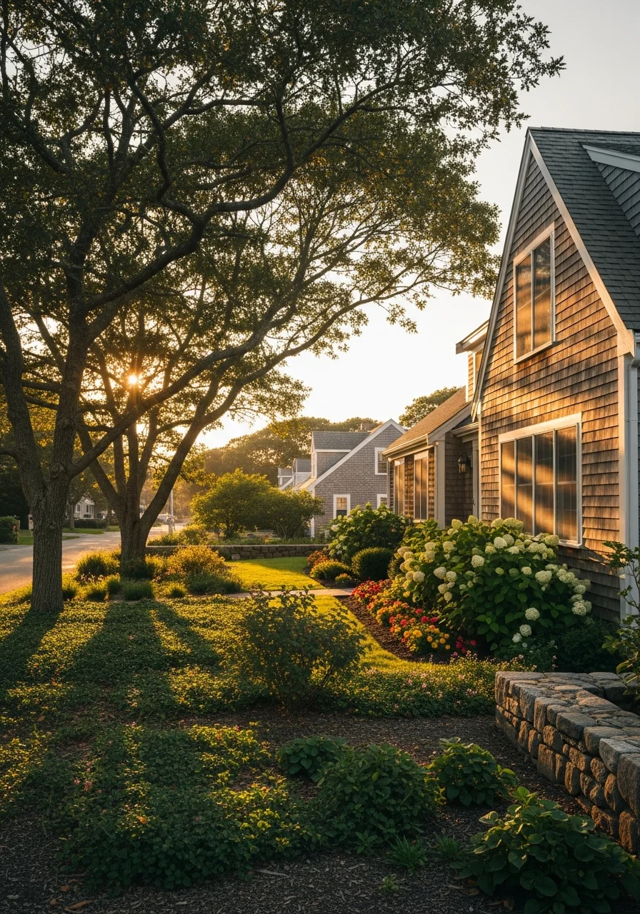 Yarmouth waterfront or seasonal property area showing residential homes and landscaping characteristic of the town's mixed communities.